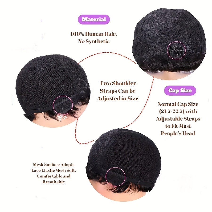 Elegant Straight Brazilian Human Hair Bob Wig with Bangs, Density, Glueless Short Wigs for Women, Rose Net Cap, Natural Look, Straight Hair, Human Hair, with Fring